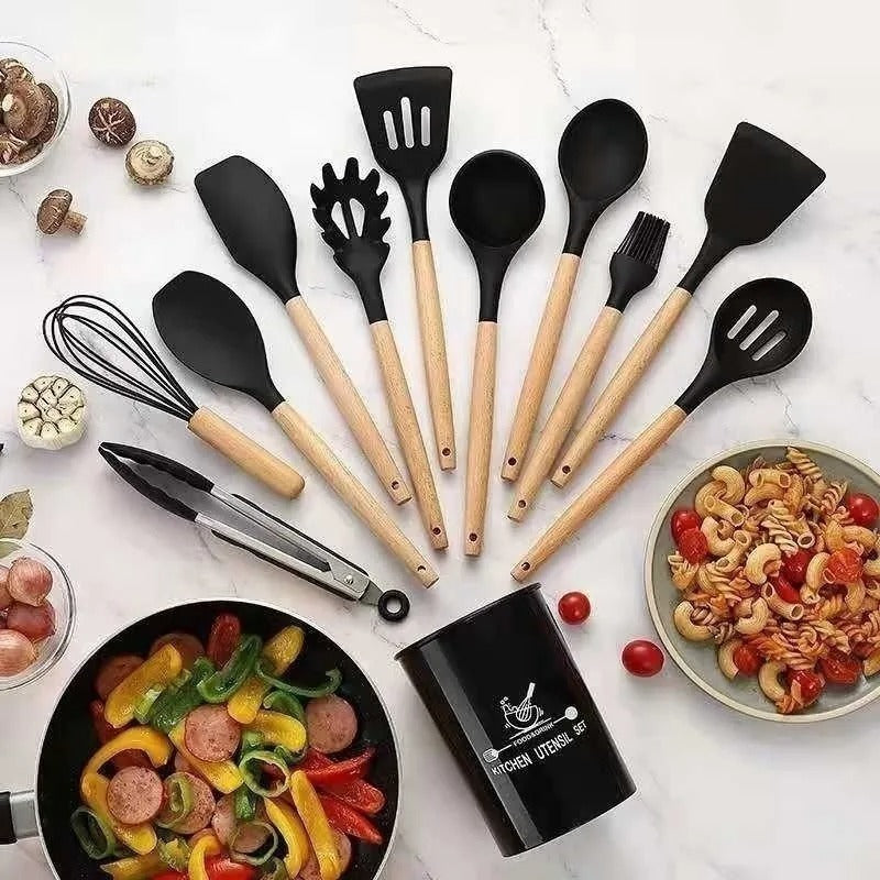 Kit 12 Utensílios de Cozinha - 11 Peças + 1 Copo de Suporte