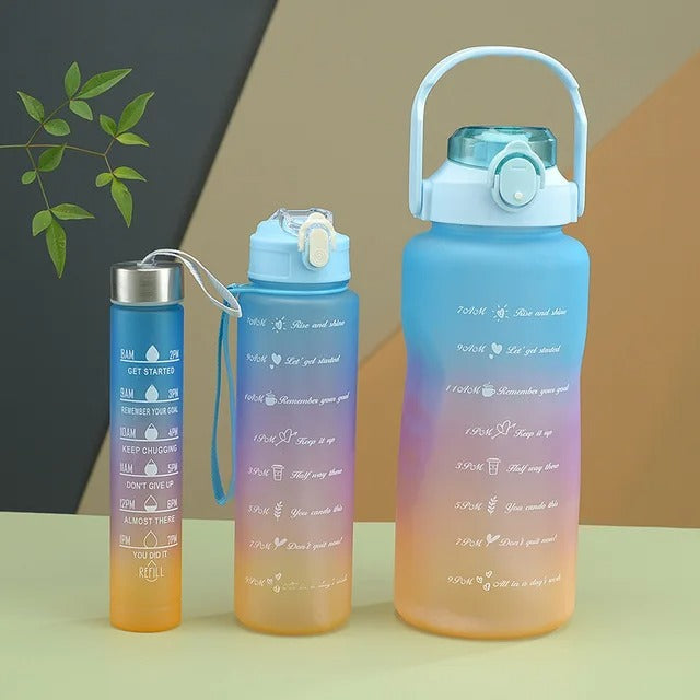 KIt 3 Garrafas Motivacionais - 1 Garrafa de 300ml, 1 Garrafa de 900ml e 1 Garrafa de 2 Litros